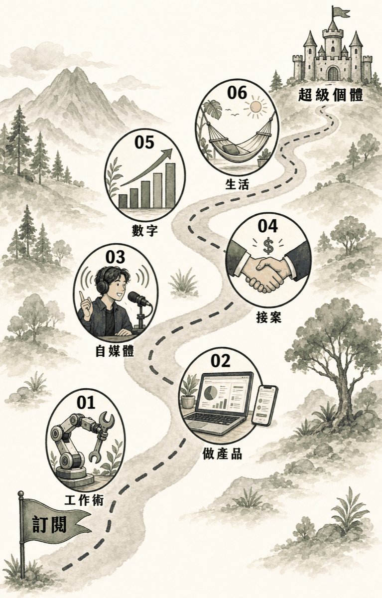 AI 一人公司六大內容系列旅程地圖