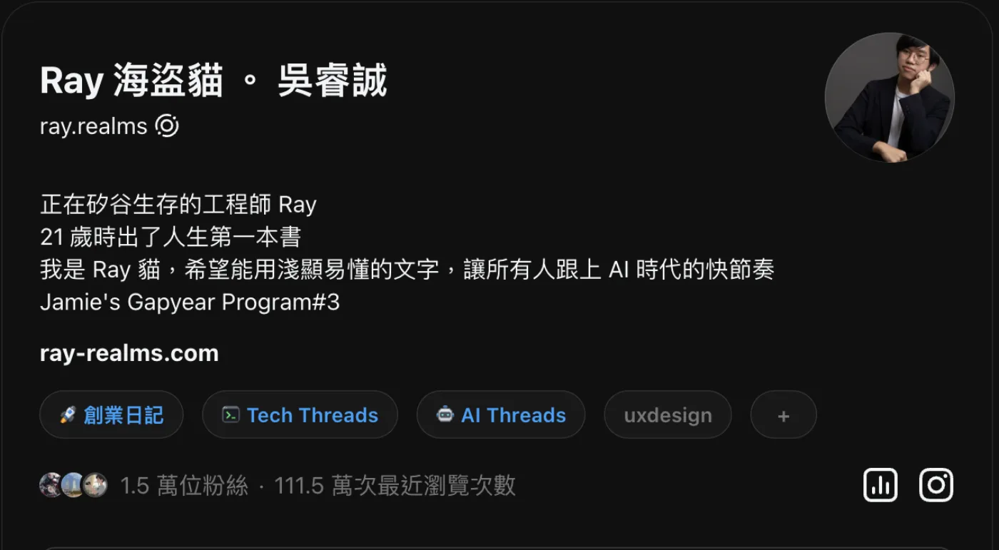 Ray 經營的自媒體頁面與一萬五千名追蹤者