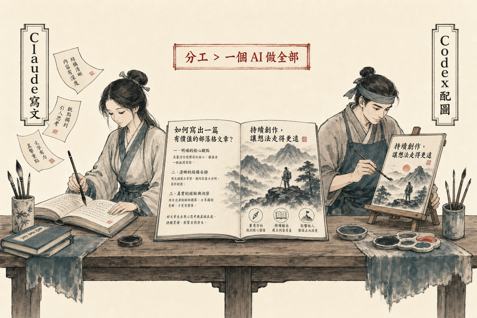 Claude 寫文 + Codex 配圖——分工 > 一個 AI 做全部