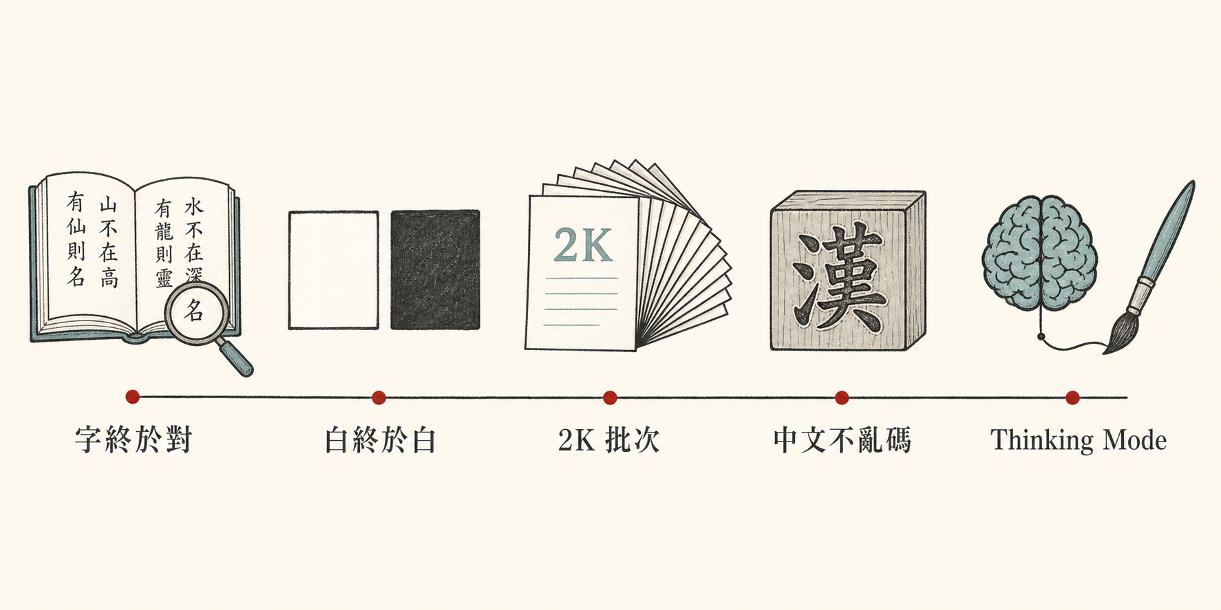 五大跳躍：字終於對、白終於白、2K 批次、中文不亂碼、Thinking Mode