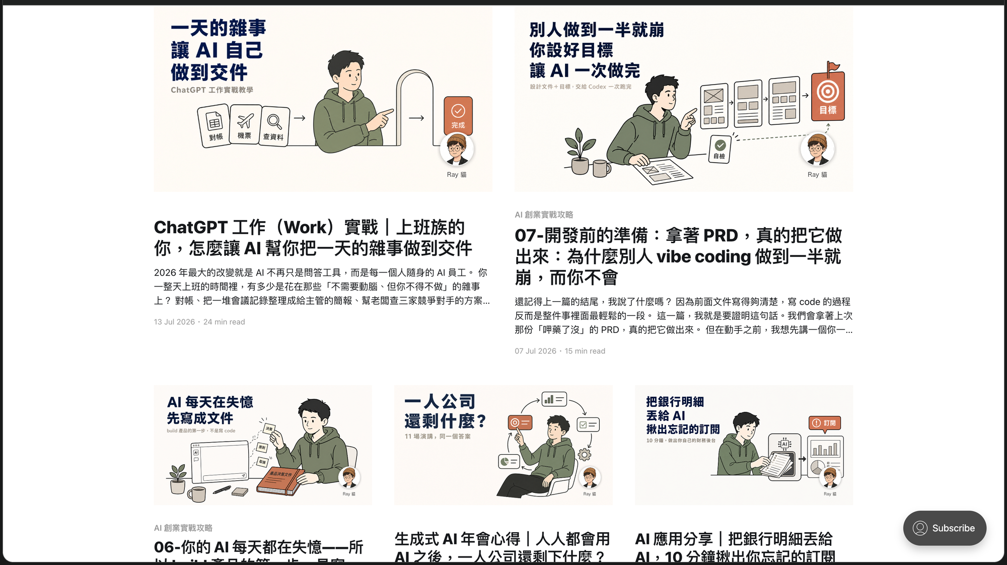 我部落格文章列表，每一篇封面都是 Codex 生成、風格一致