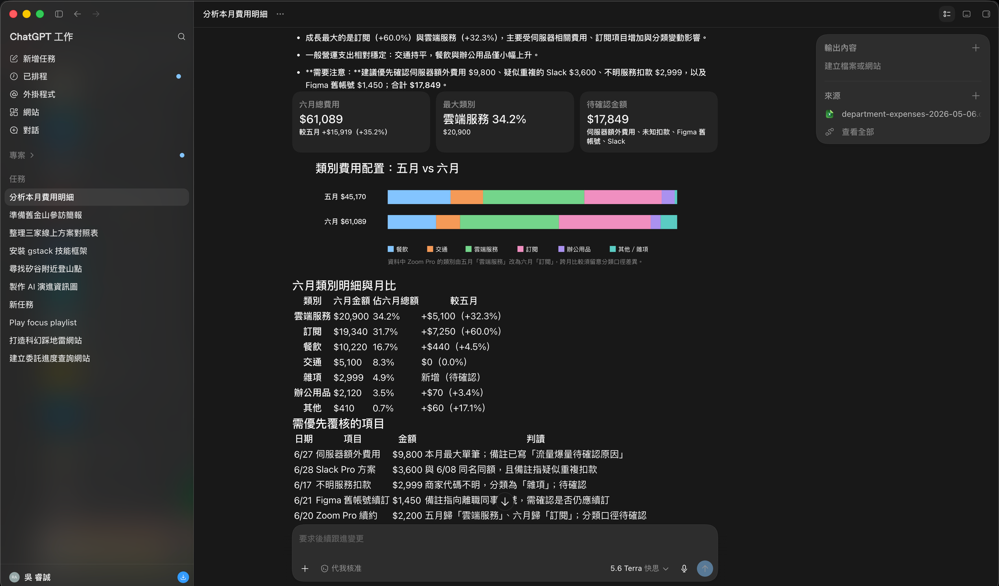 截圖 — 它自動做出來的視覺化儀表板，異常項目全部被抓出來、標成待確認 | image_type: screenshot
